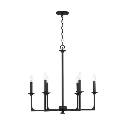 6 Light Chandelier, Black Iron