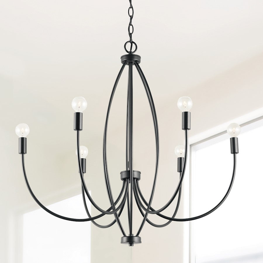 6 Light Chandelier, Matte Black