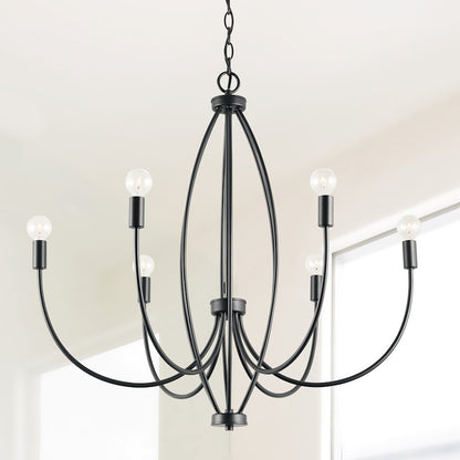 6 Light Chandelier, Matte Black