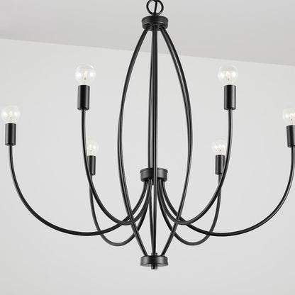 6 Light Chandelier, Matte Black