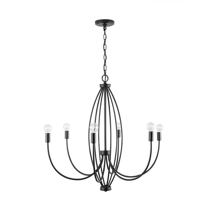 6 Light Chandelier, Matte Black