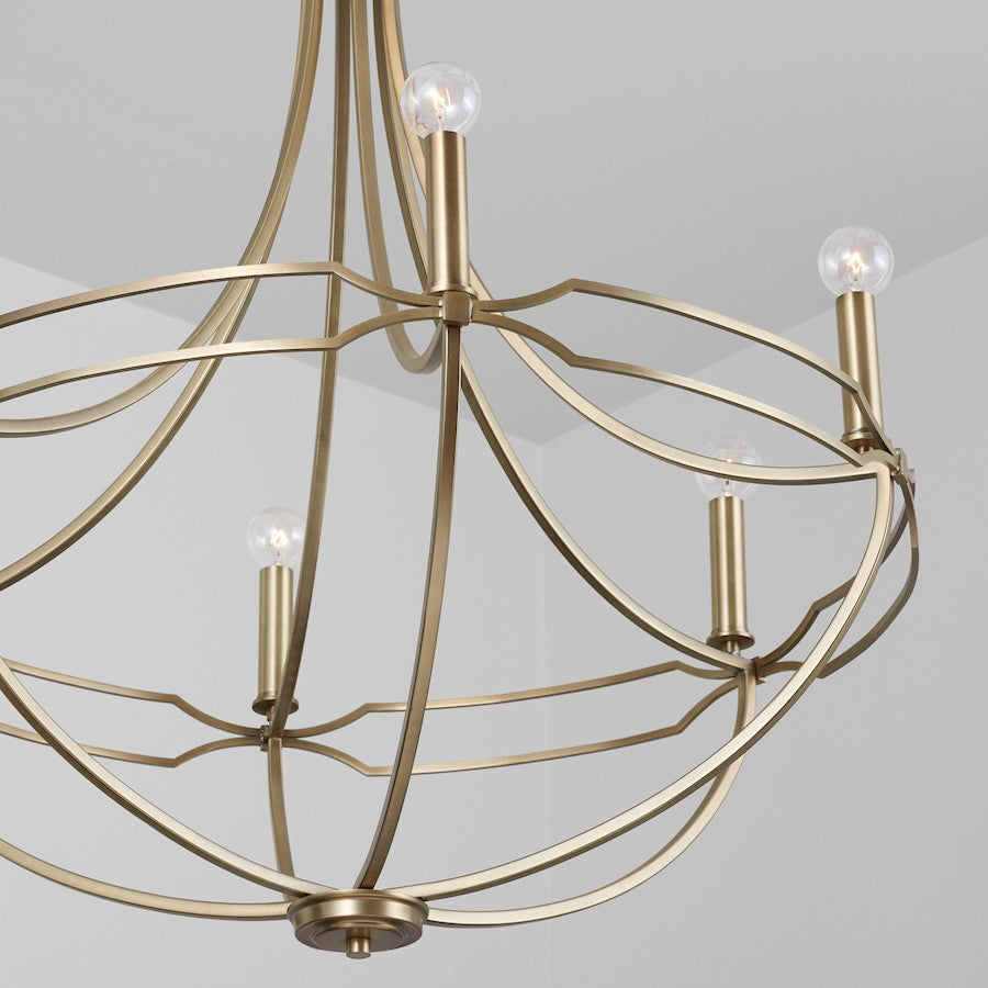 6 Light Chandelier, Aged Brass