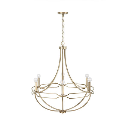 6 Light Chandelier, Aged Brass