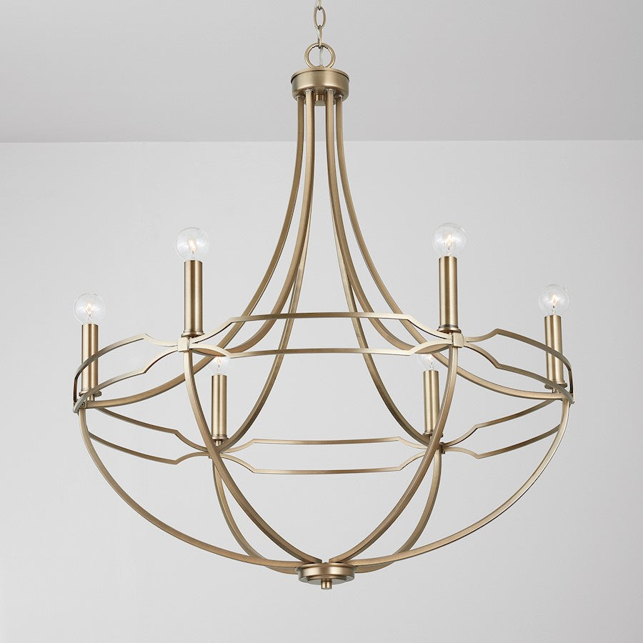 6 Light Chandelier, Aged Brass