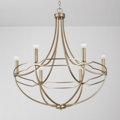 6 Light Chandelier, Aged Brass