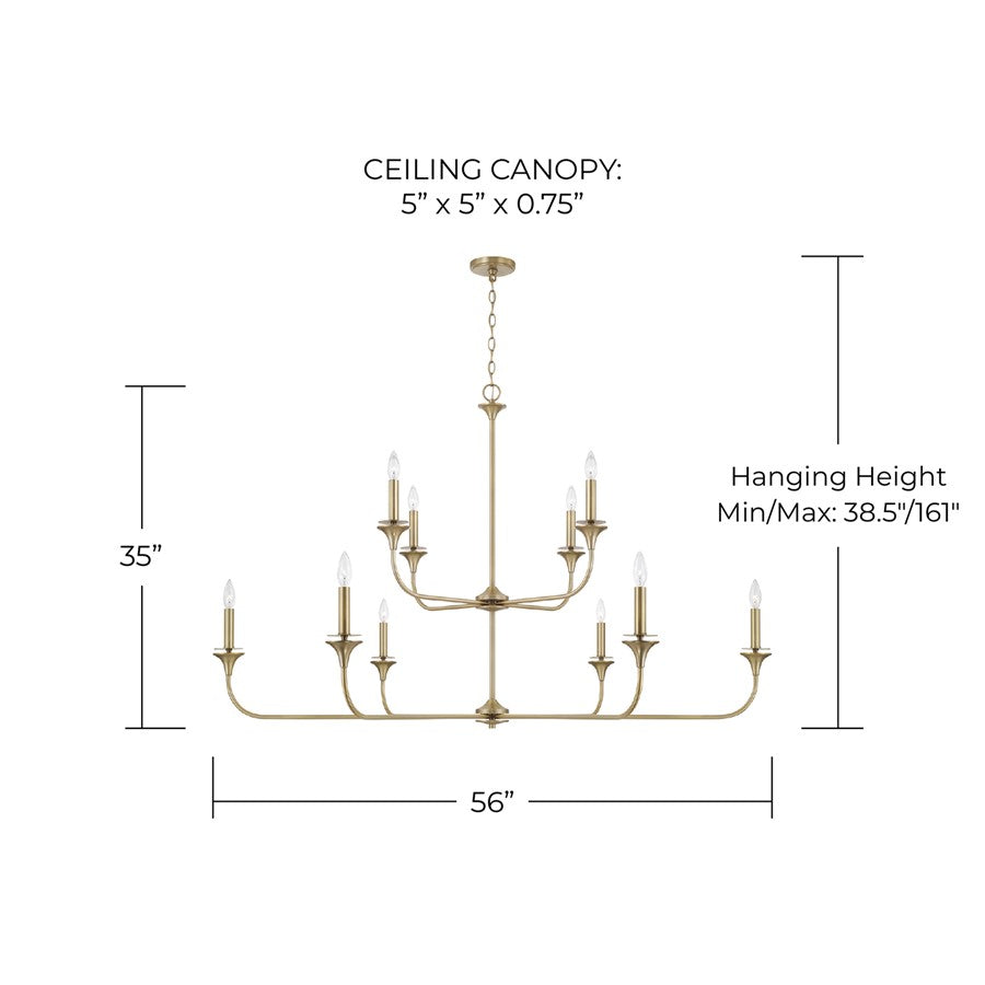 Homeplace Lighting Presley 10 Light Chandelier, Aged Brass