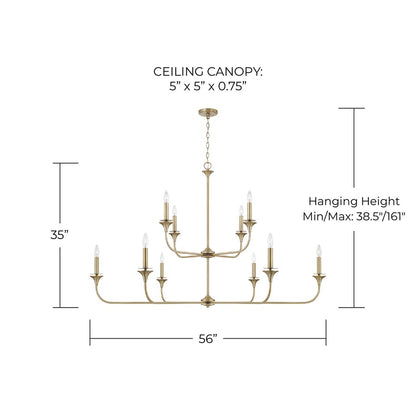 Homeplace Lighting Presley 10 Light Chandelier, Aged Brass