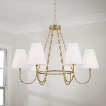 6 Light Chandelier, Brass