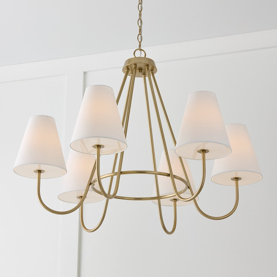 6 Light Chandelier, Brass