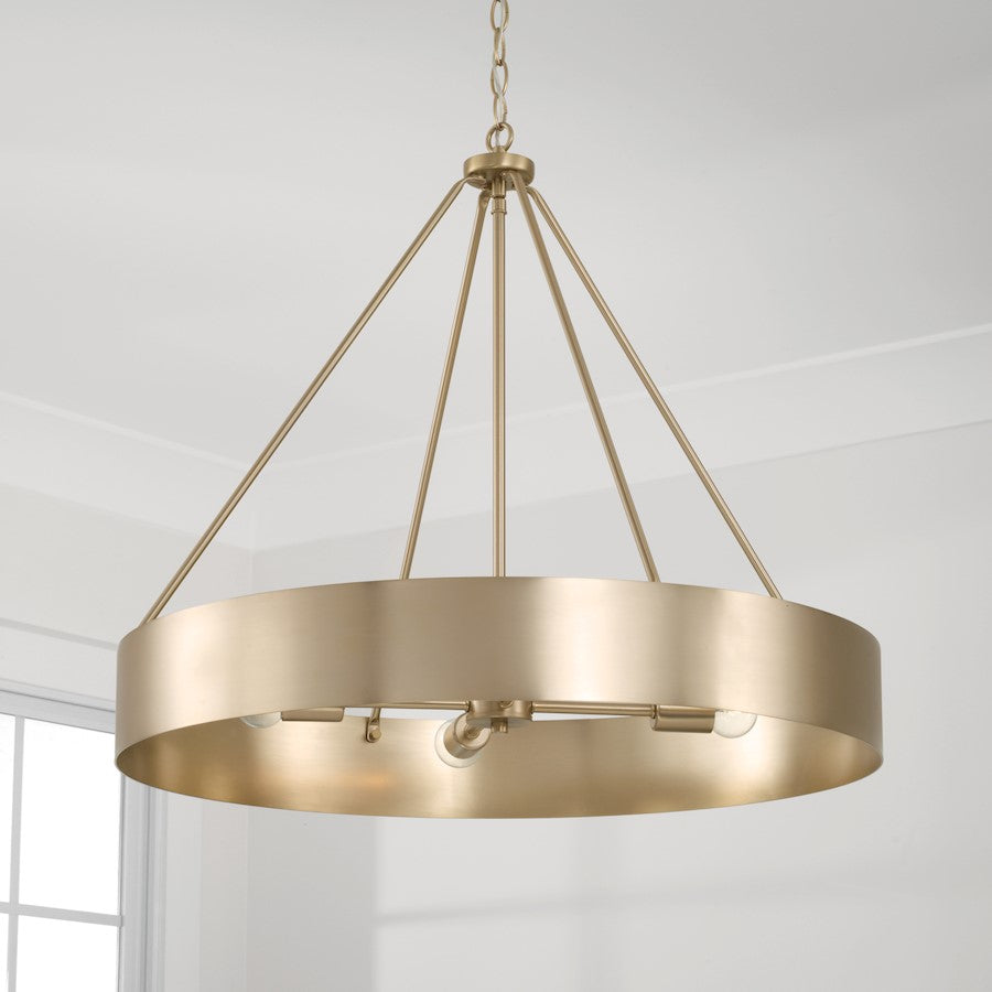 4 Light Chandelier, Matte Brass