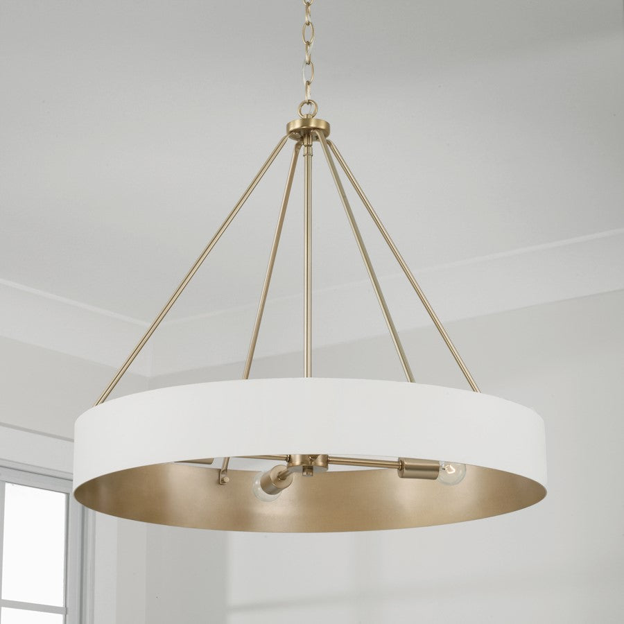 4 Light Chandelier, Matte Brass