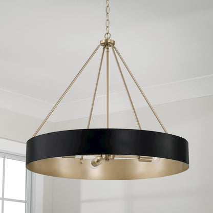 4 Light Chandelier, Matte Brass