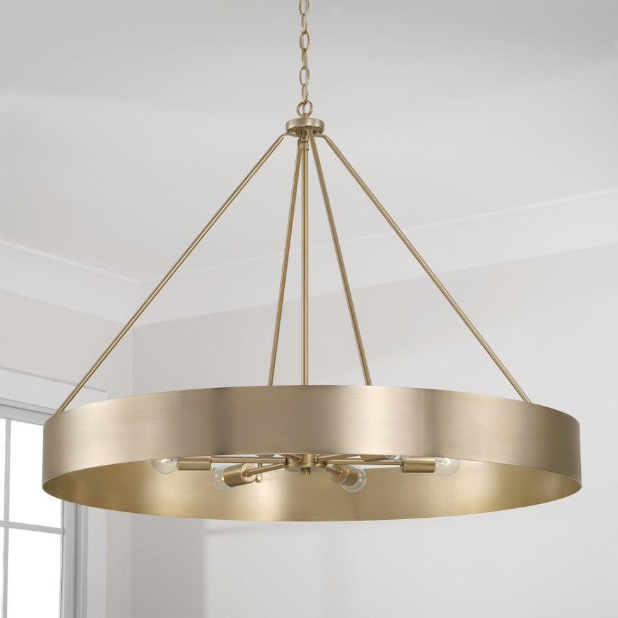 6 Light Chandelier, Matte Brass