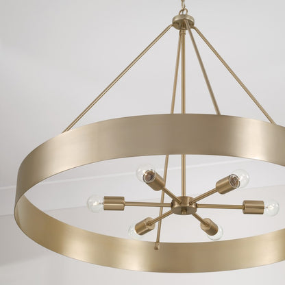 6 Light Chandelier, Matte Brass