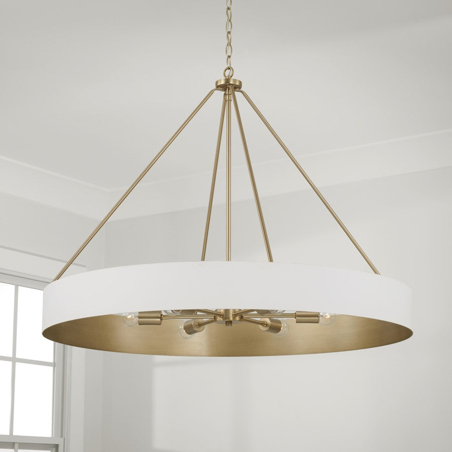 6 Light Chandelier, Matte Brass