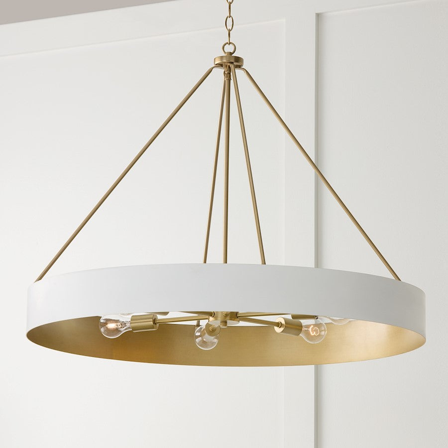 6 Light Chandelier, Matte Brass