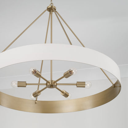 6 Light Chandelier, Matte Brass