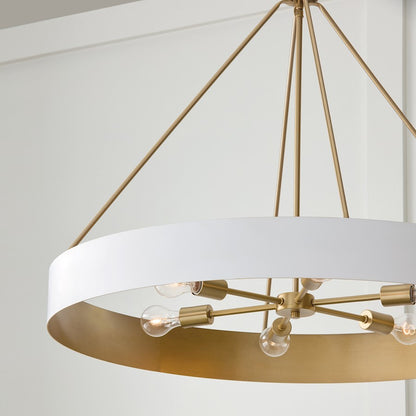 6 Light Chandelier, Matte Brass