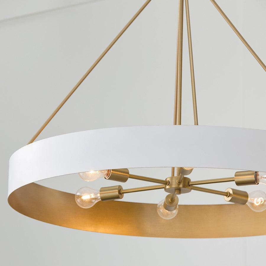 6 Light Chandelier, Matte Brass