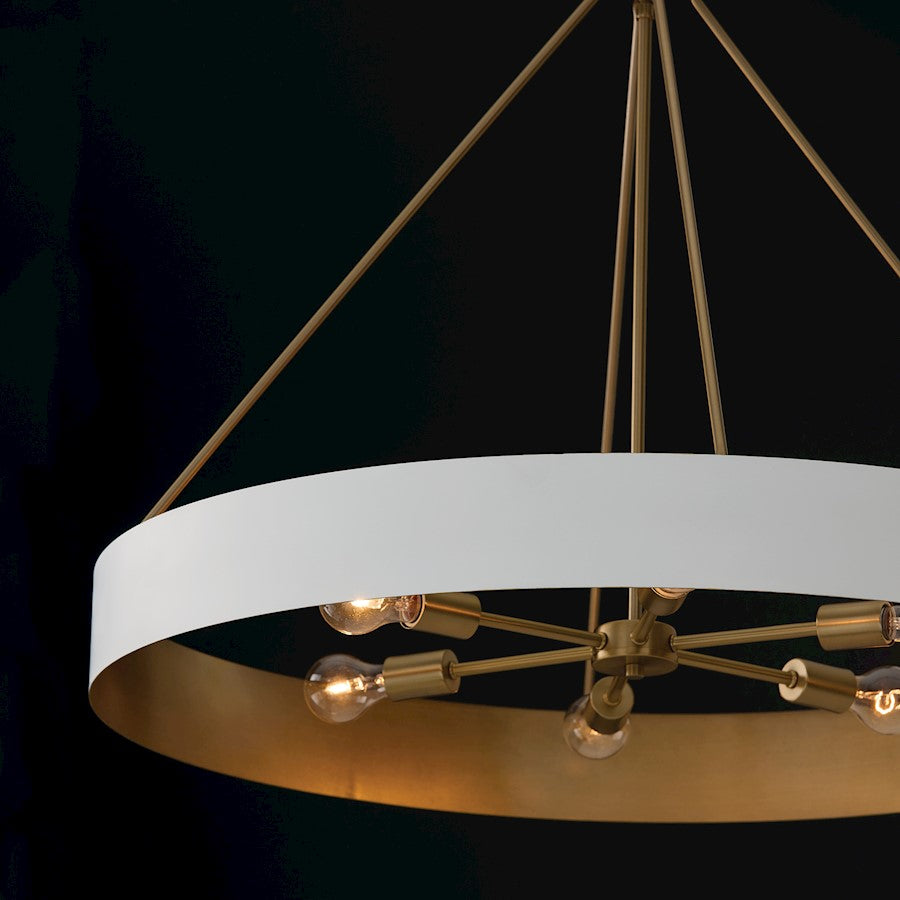 6 Light Chandelier, Matte Brass