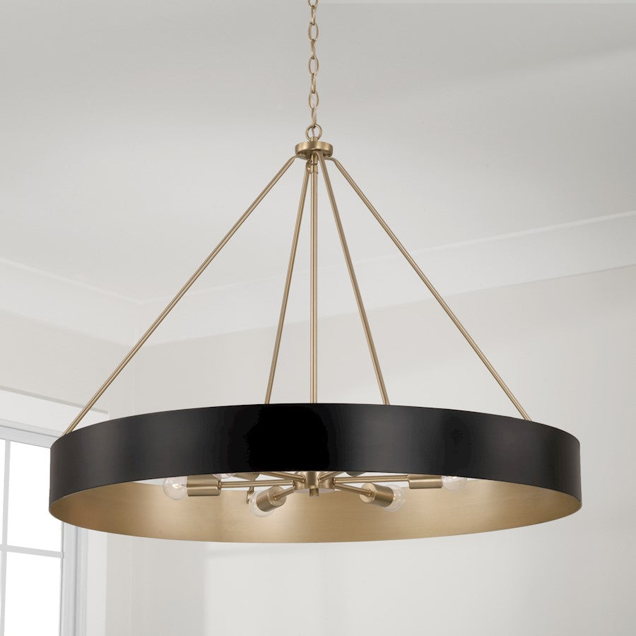 6 Light Chandelier, Matte Brass