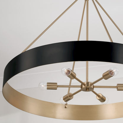 6 Light Chandelier, Matte Brass