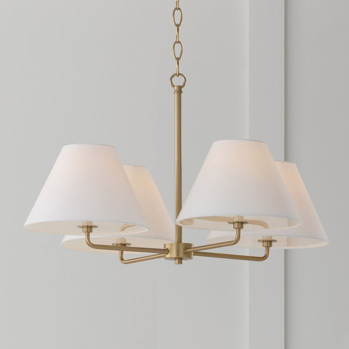 Capital Lighting Parson 4Lt 39" Chandelier, Brass/White Stay-Straight