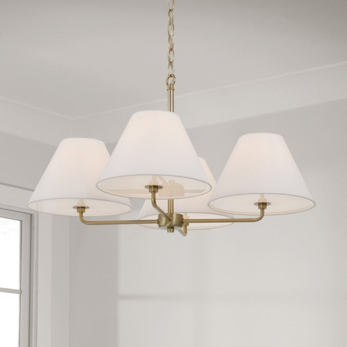 Capital Lighting Parson 4Lt 27" Chandelier, Brass/White Stay-Straight