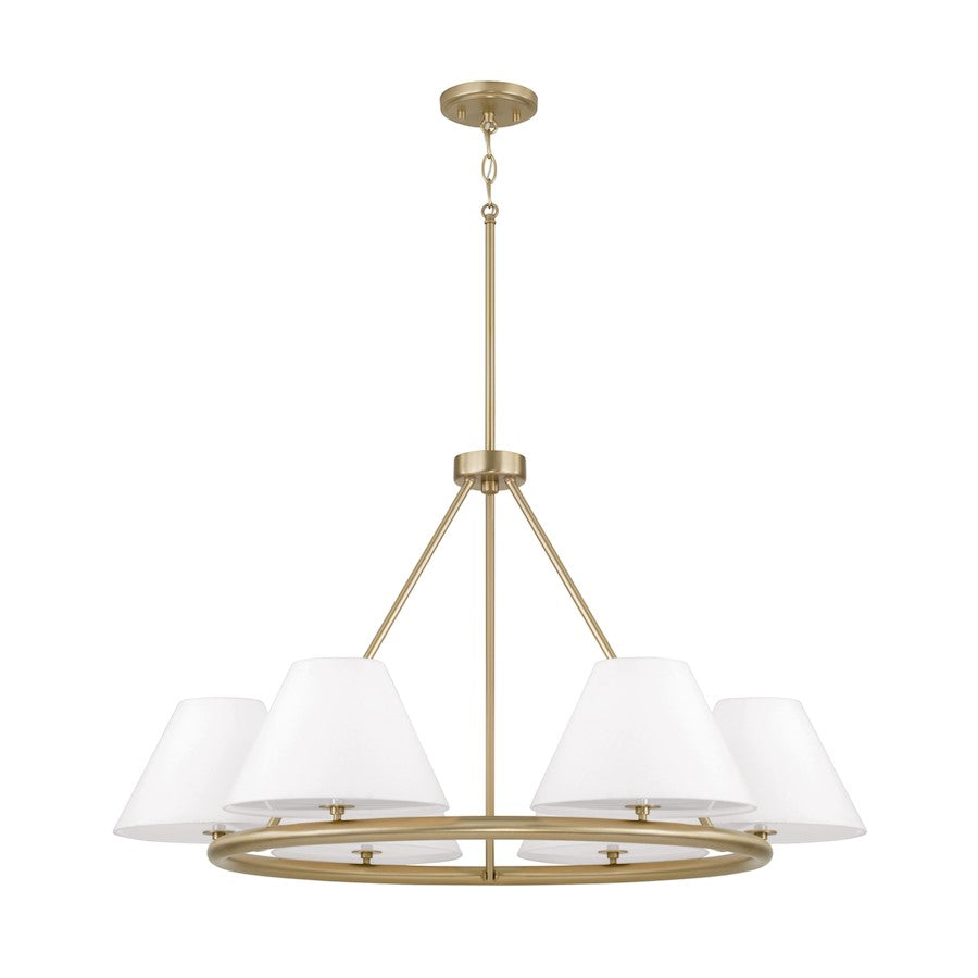 Capital Lighting Parson 6Lt Chandelier, Brass/White Stay-Straights - 453261MA