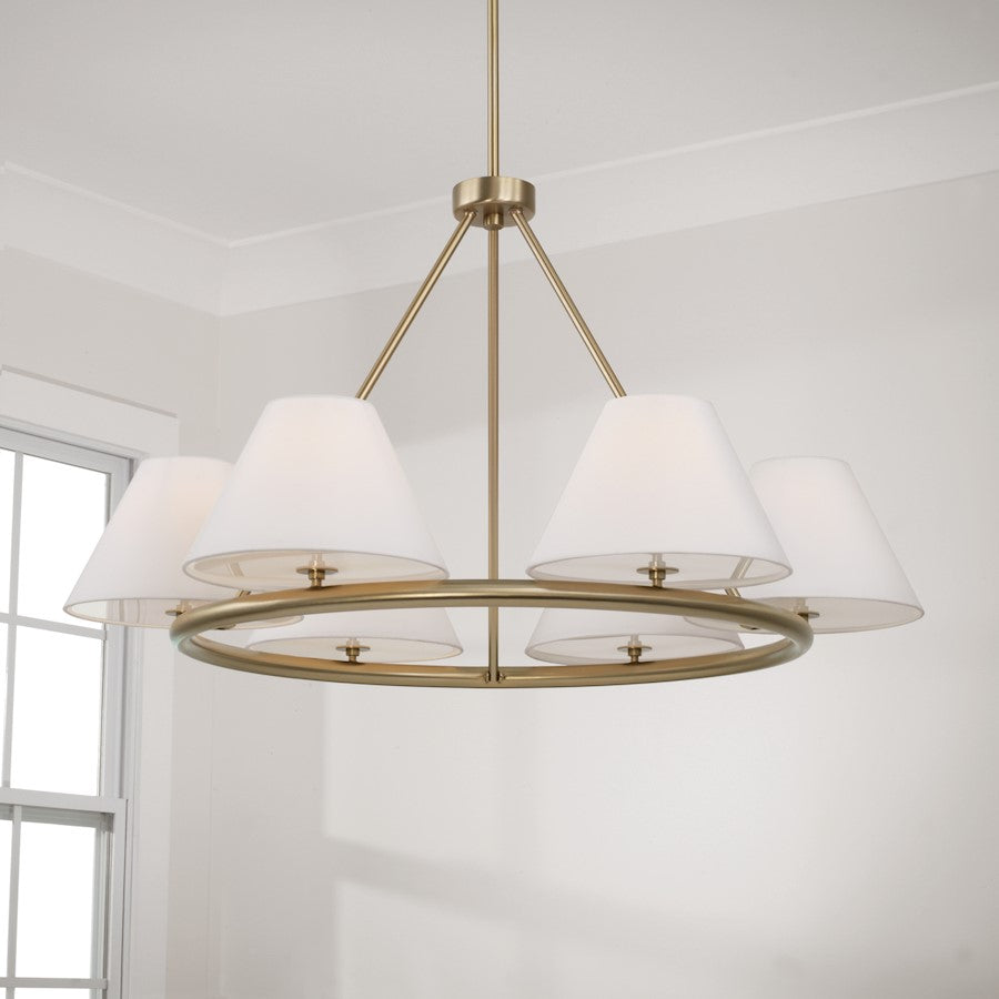 6 Light Chandelier, Brass