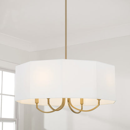 Capital Lighting Adrian 4 Light Chandelier, Aged Brass/White Fabric