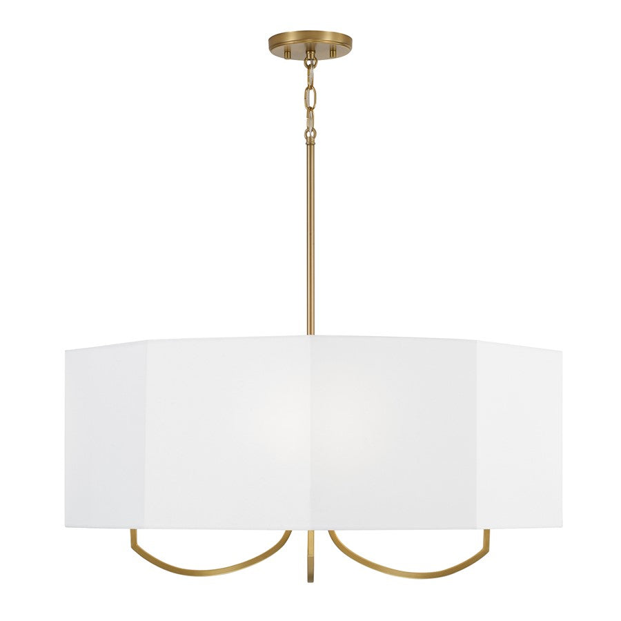 Capital Lighting Adrian 4 Light Chandelier, Aged Brass/White Fabric