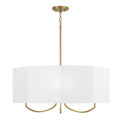 Capital Lighting Adrian 4 Light Chandelier, Aged Brass/White Fabric