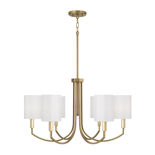 Capital Lighting Adrian 6Lt Chandelier, Aged Brass/White Fabric - 459561AD-716