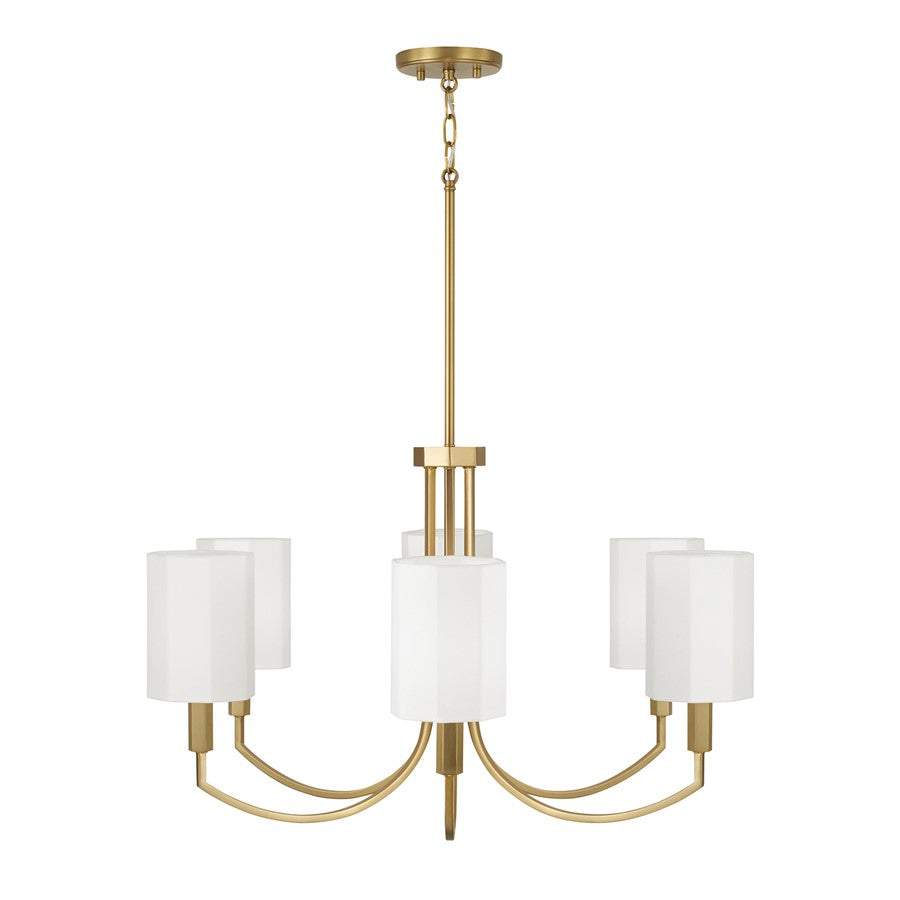 Capital Lighting Adrian 6Lt Chandelier, Aged Brass/White Fabric