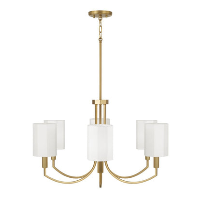 Capital Lighting Adrian 6Lt Chandelier, Aged Brass/White Fabric