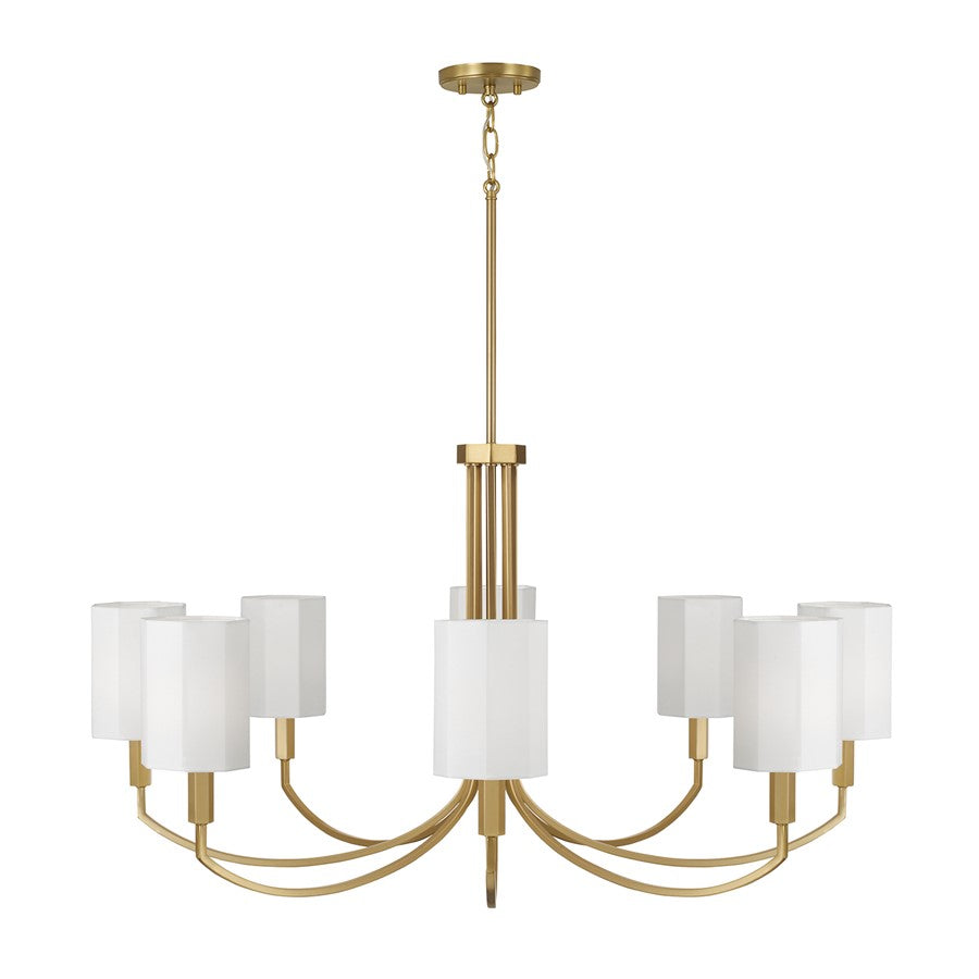 Capital Lighting Adrian 8Lt Chandelier, Aged Brass/White Fabric
