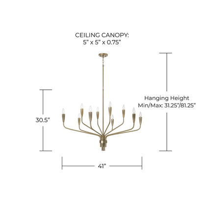 Capital Lighting Palmer 10 Light Chandelier, Antiqued Brass