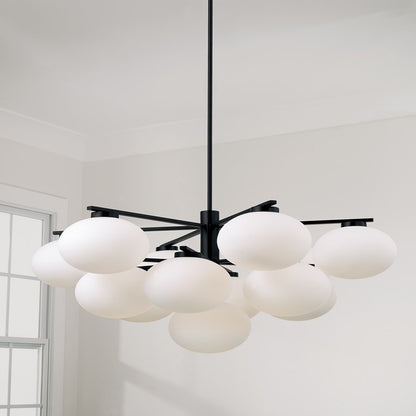 Capital Lighting Soren 13Lt Chandelier, Matte Black/Soft White Glass