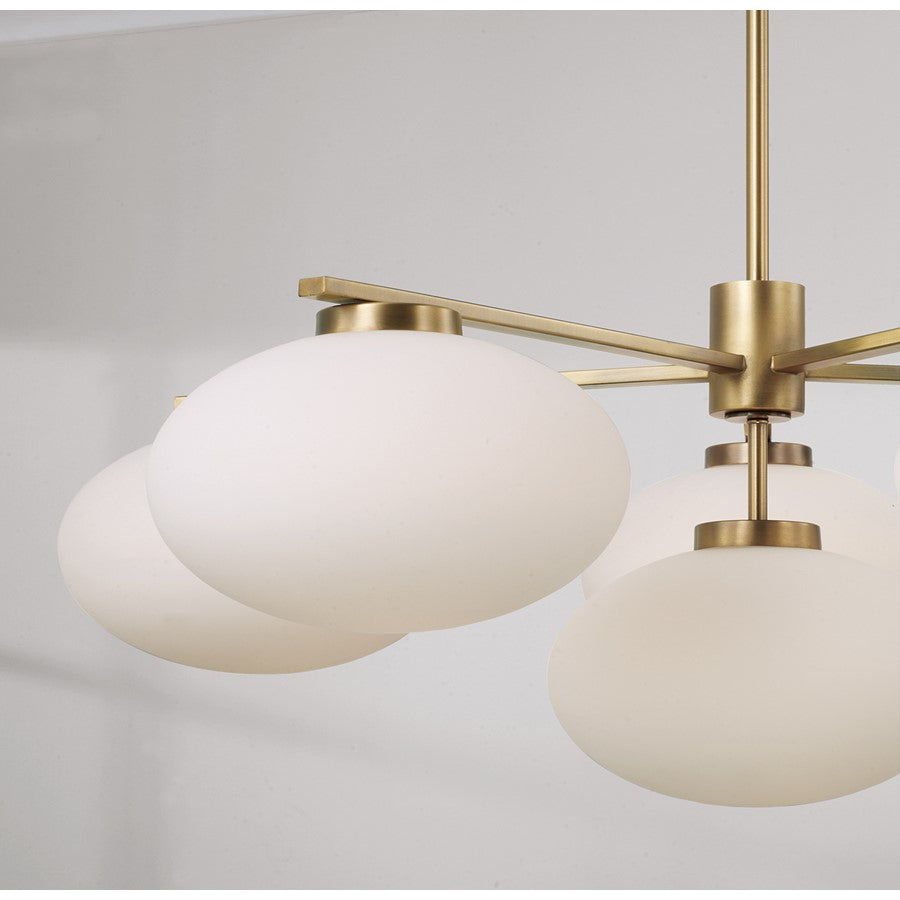 Capital Lighting Soren 6Lt Chandelier, Aged Brass/Soft White Glass