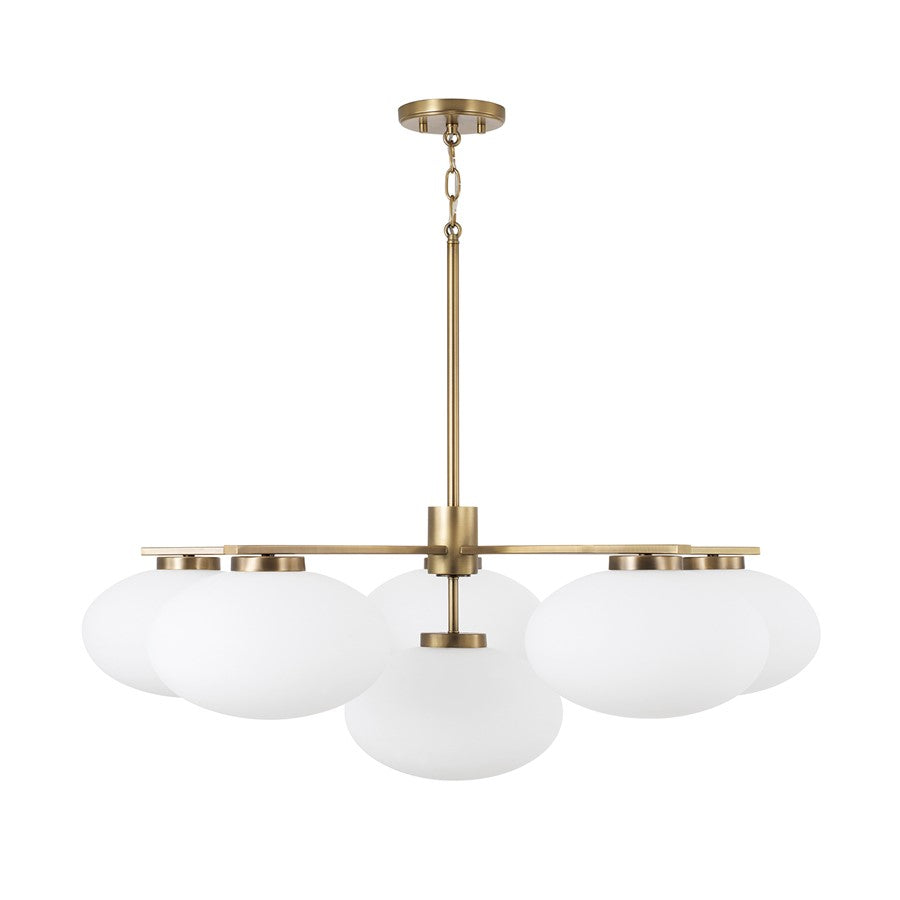 Capital Lighting Soren 6Lt Chandelier, Aged Brass/Soft White Glass