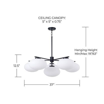 Capital Lighting Soren 6Lt Chandelier, Matte Black/Soft White Glass