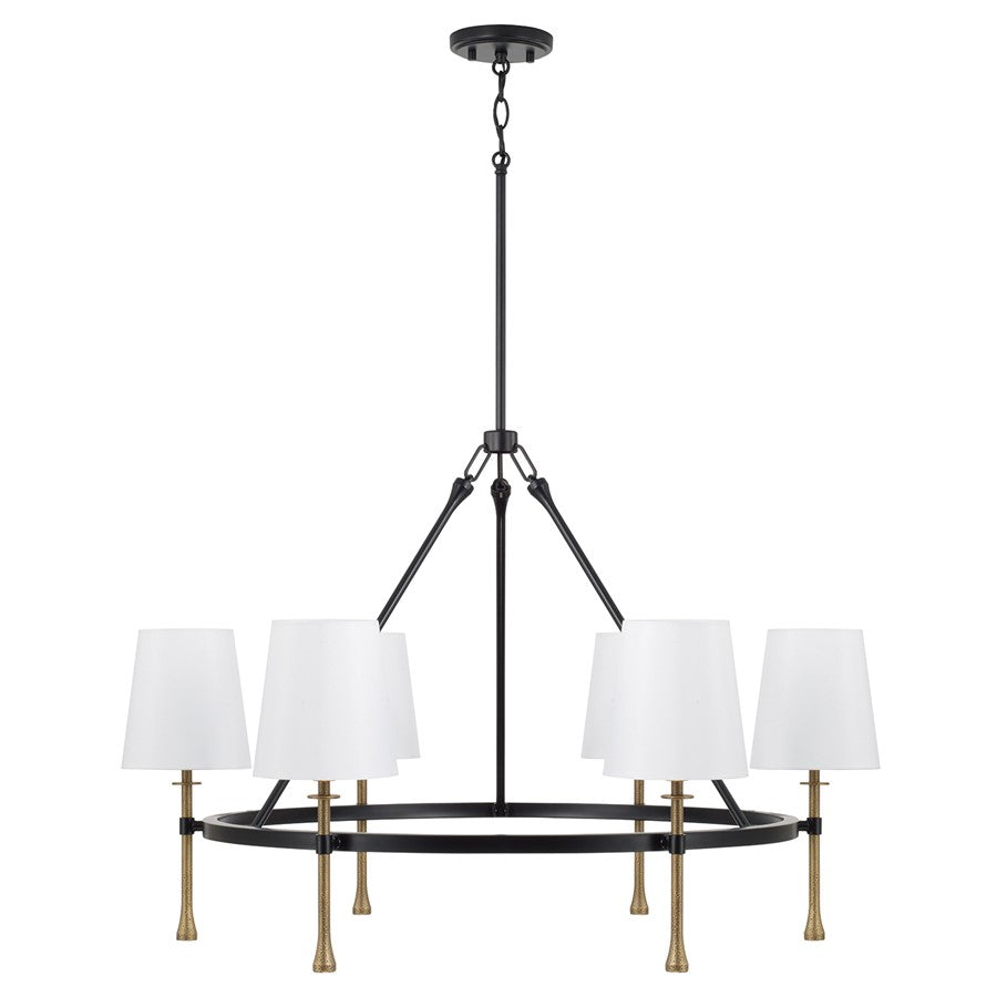 Capital Lighting Hollis 6Lt Chandelier, Black/Gold/White Fabric - 460761MBG-717