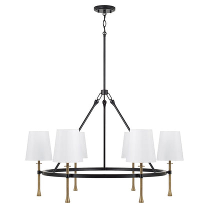 Capital Lighting Hollis 6Lt Chandelier, Black/Gold/White Fabric - 460761MBG-717
