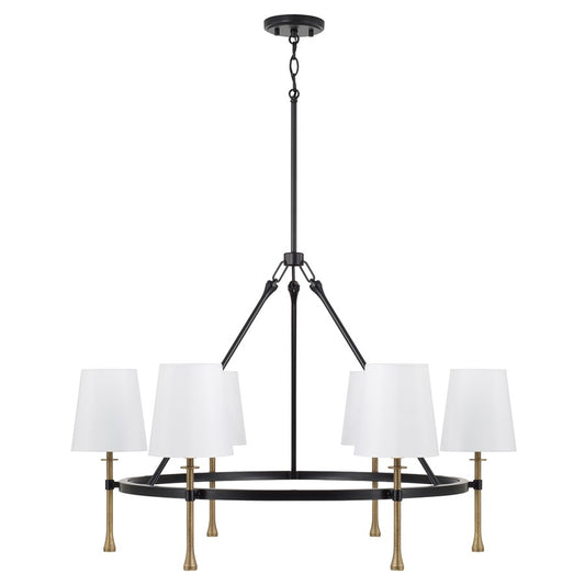 Capital Lighting Hollis 6Lt Chandelier, Black/Gold/White Fabric - 460761MBG-717
