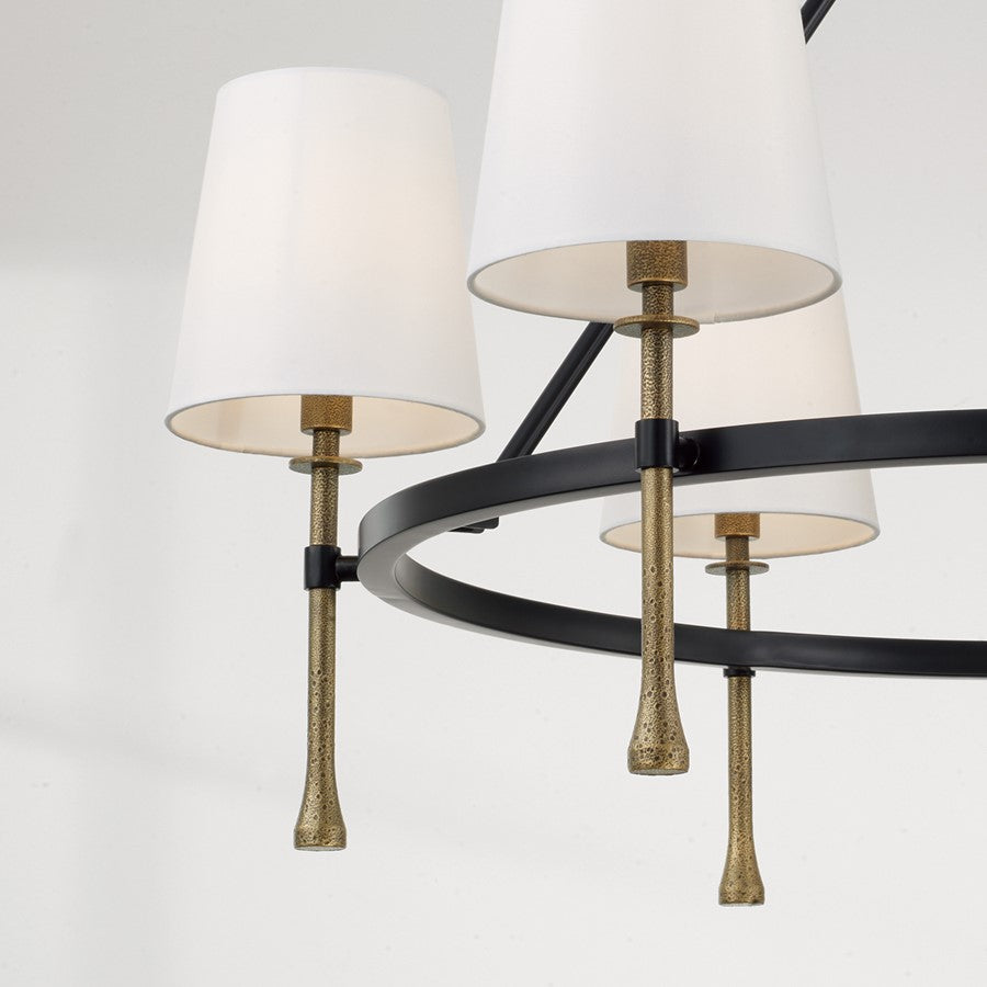 Capital Lighting Hollis 6Lt Chandelier, Black/Gold/White Fabric