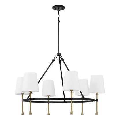 Capital Lighting Hollis 6Lt Chandelier, Black/Gold/White Fabric