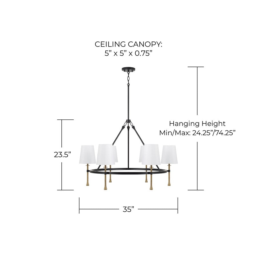 Capital Lighting Hollis 6Lt Chandelier, Black/Gold/White Fabric