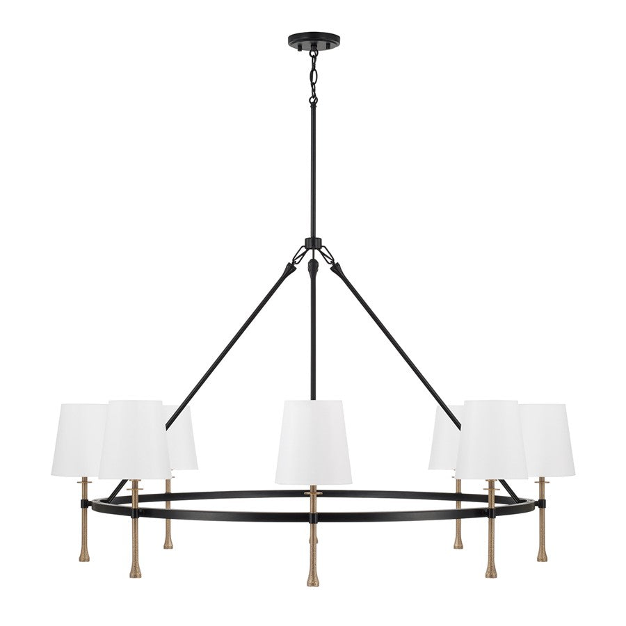 Capital Lighting Hollis 8Lt Chandelier, Black/Gold/White Fabric