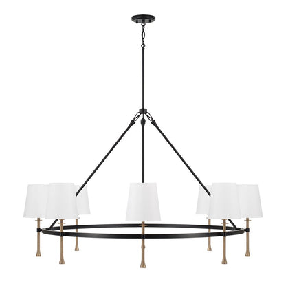 Capital Lighting Hollis 8Lt Chandelier, Black/Gold/White Fabric